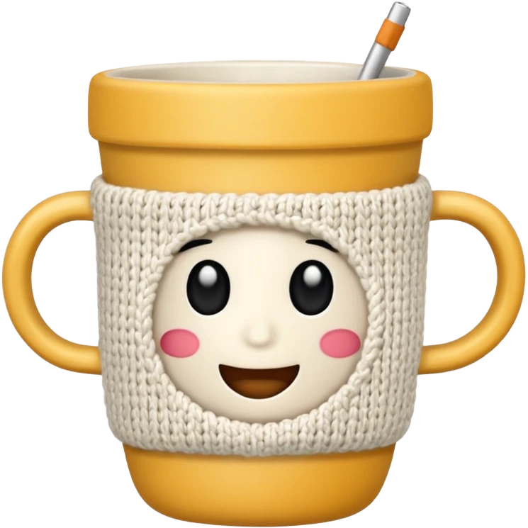 ceramic cup with knit over the cup emoji