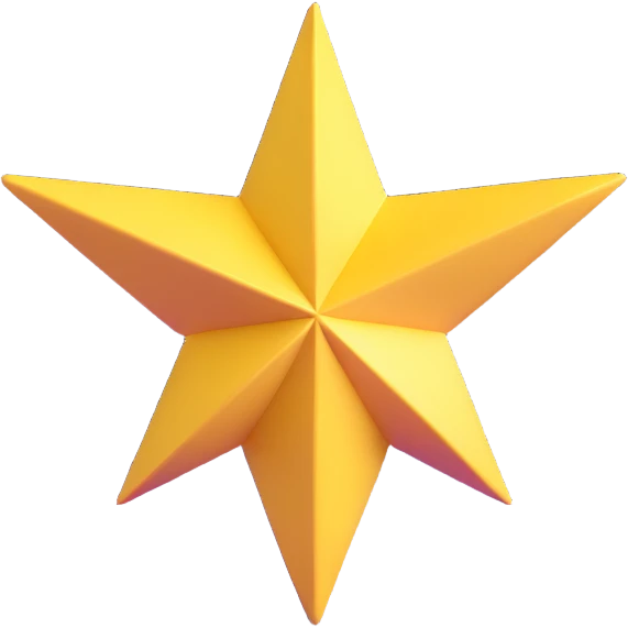 yellow volumetric 4-pointed star, four terminal star in 3D emoji