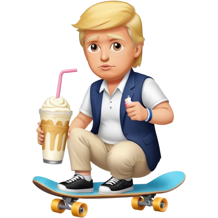 Donald Trump on a skateboard drinking a milkshake emoji