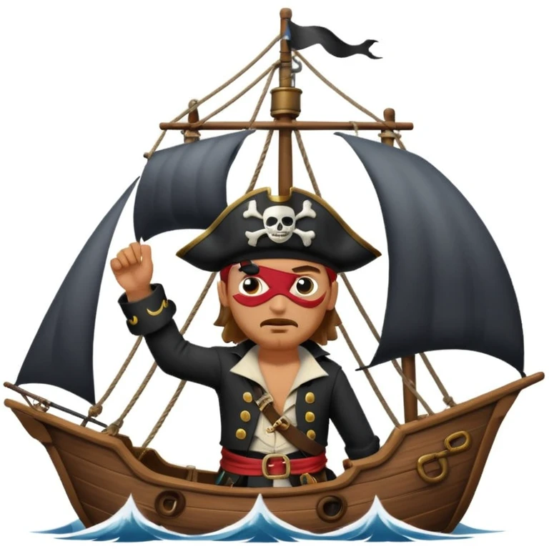pirate with eye sailing a ship in strome sea background emoji