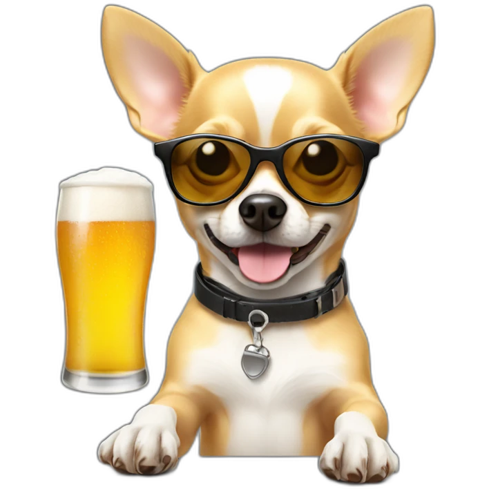 withe chihuahua with sunglasses taking a beer emoji