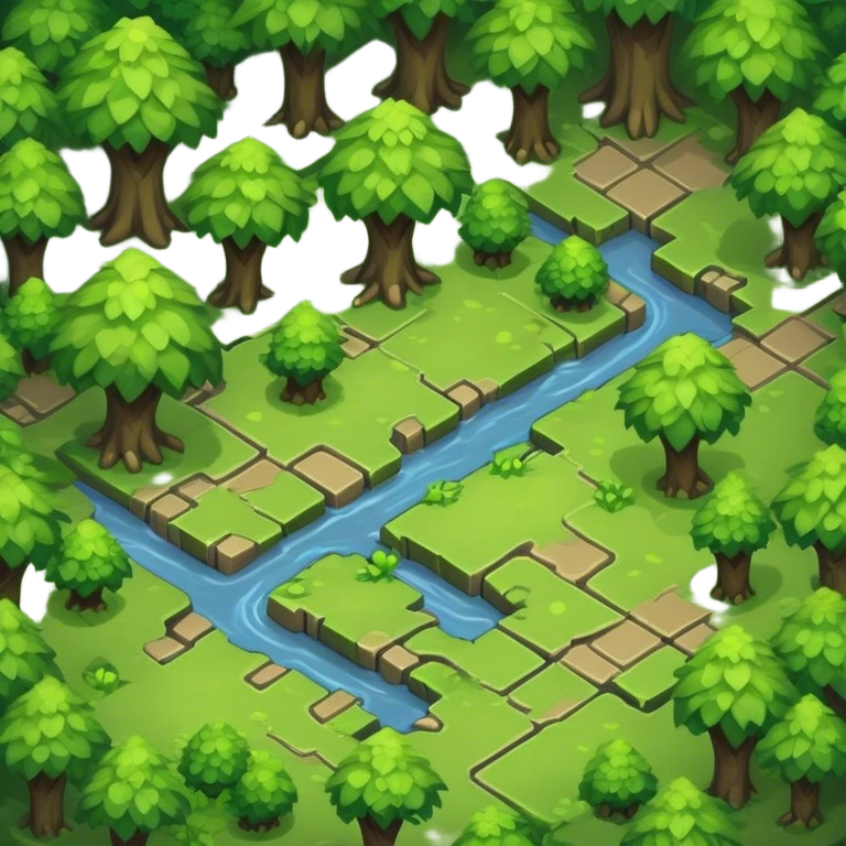 StarCraft-inspired, isometric RTS rugged terrain tile green forest emoji