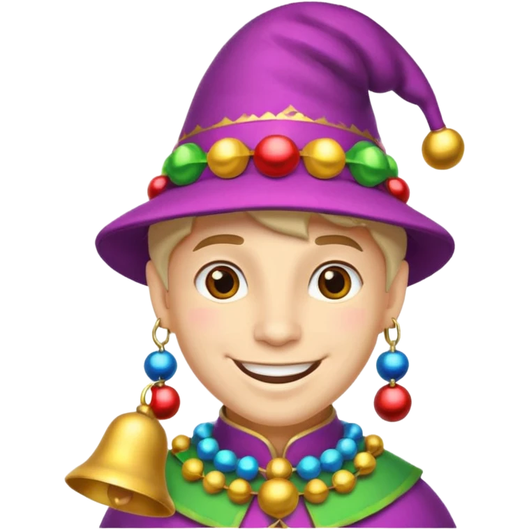 Royal Jester – Smiling trickster with colorful hat and bells emoji