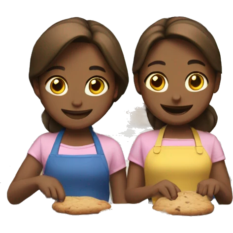 two brown hair girls baking cookies  emoji