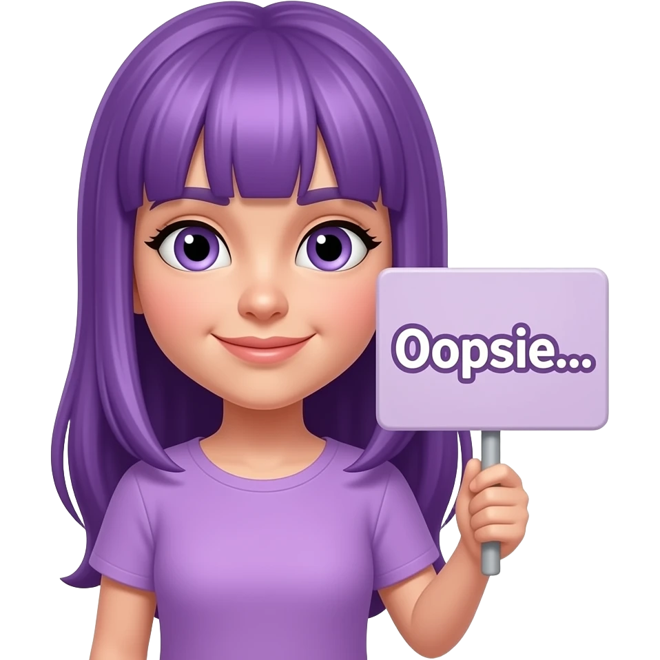 girl with long purple hair with a Ooopsie... sign emoji