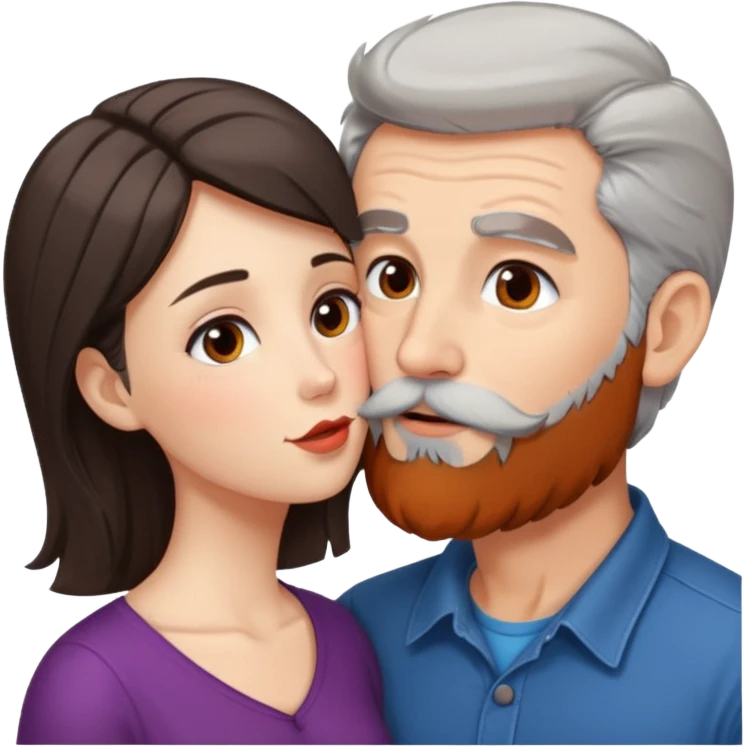 Grey haired bearded man and pretty brunette kissing  emoji