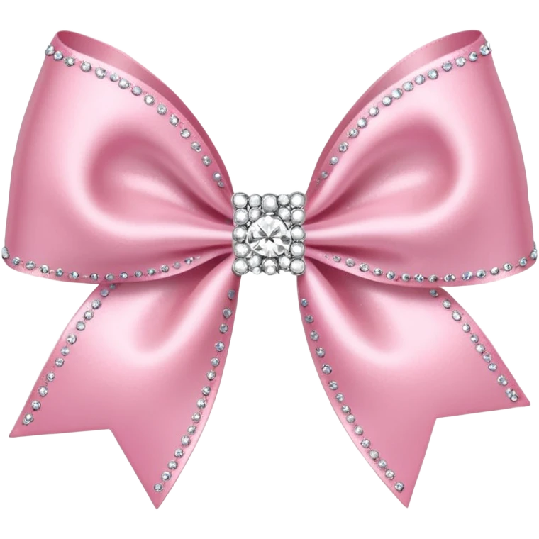 Cutesy pink bow emoji. Shiny baby pink satin ribbon. It's silver glitter sparkles on it. Shiny with rhinestones and shadowed to look three-dimensional emoji