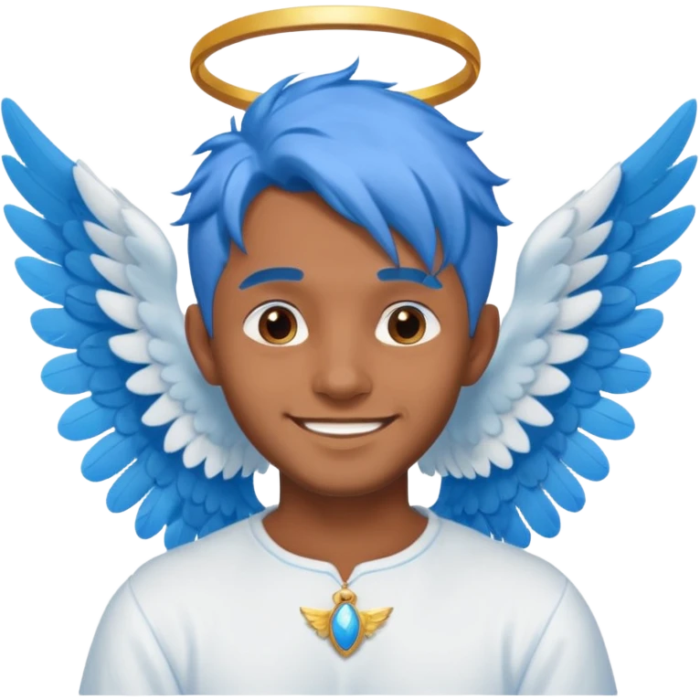 brown guy ,blue hair,  angel emoji