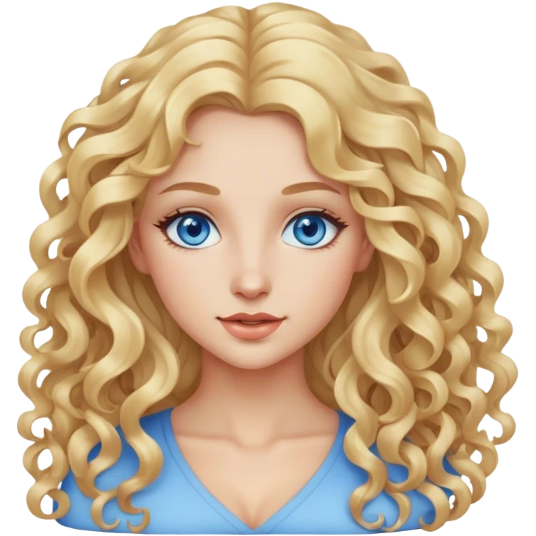 beautiful woman, long curly blonde hair, blue eyes, blue eyes,  emoji