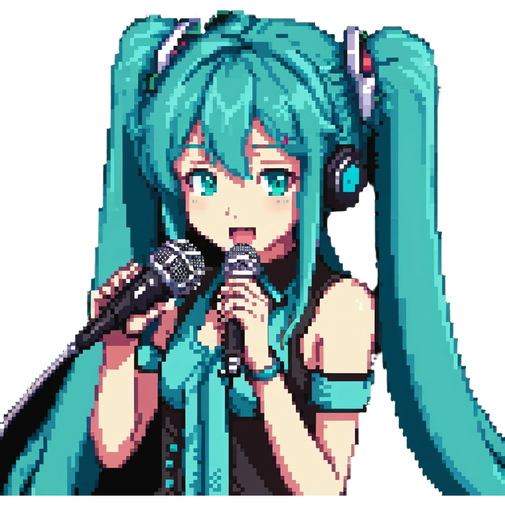 Cute Hatsune Miku singing with microphone emoji