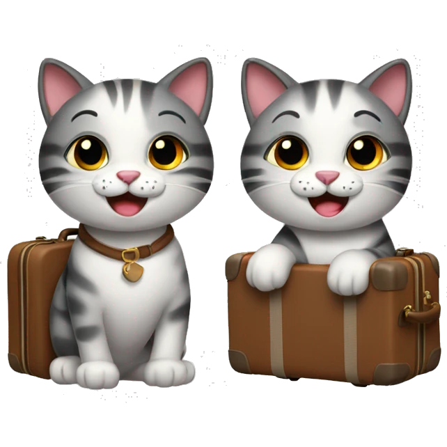 2 happy cats with luggage emoji