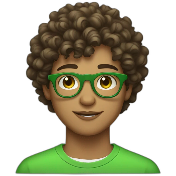 light skin 19 year old guy with green eyes and curly brown hair and circular green glasses emoji