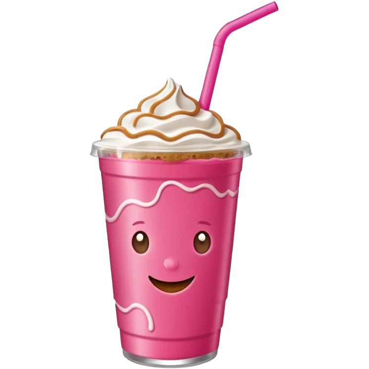 strawberry biscoff drink with lid and straw without face emoji