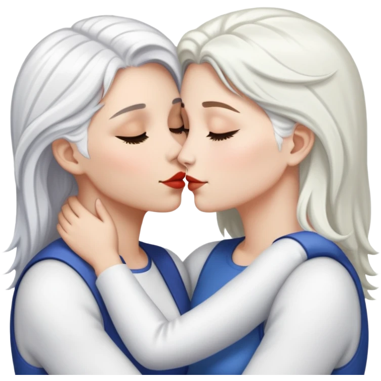 lesbian kiss between a white woman with white hair and a white woman with brown hair emoji