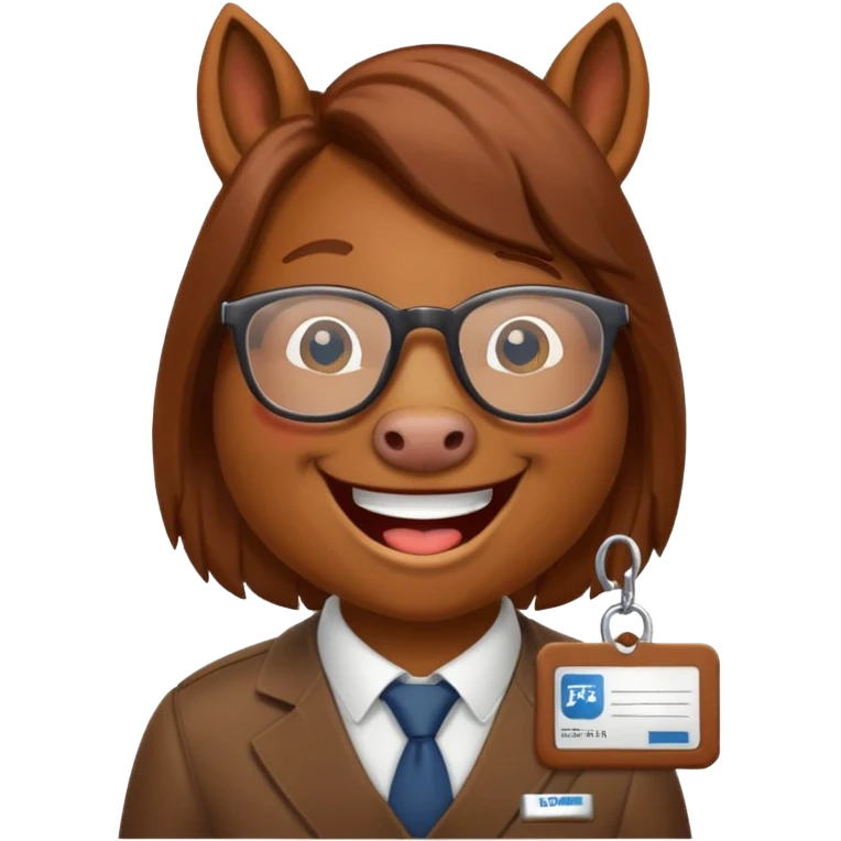 Laughing horse who is a smart bank clerk but laughing emoji
