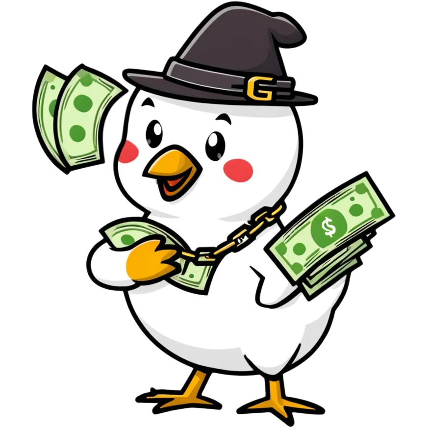 cool chicken gangster with money and bling emoji