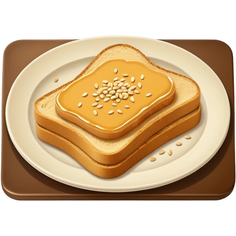 A slice of crispy golden toast with miso butter spread on top, rich brown glossy miso butter with sesame seeds, Japanese style, minimalist icon style emoji
