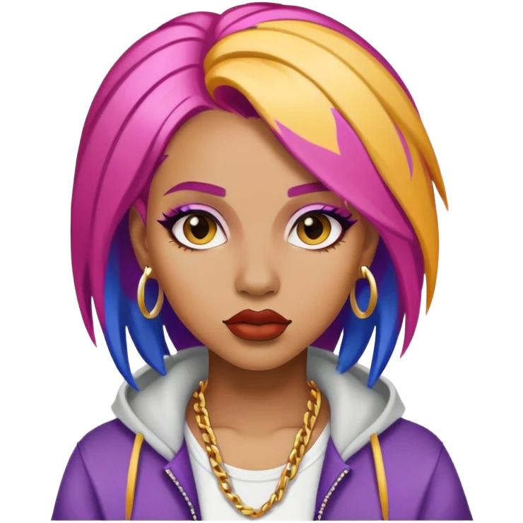 female rapper with colorful hair emoji