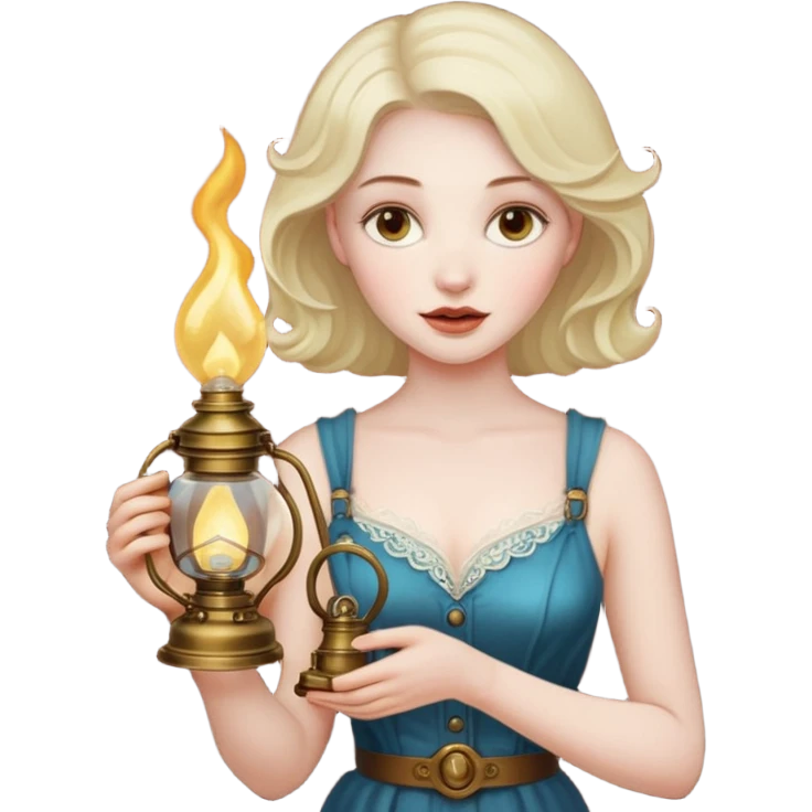 holding vintage gas lamp, female emoji