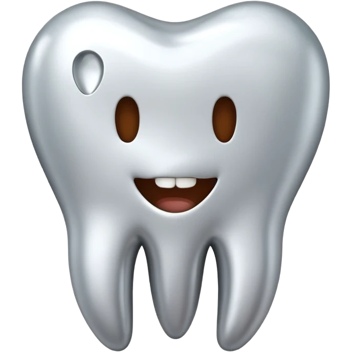 human tooth emoji, smooth chrome ceramic-metal texture, clean medical luxury aesthetic, isolated on white emoji