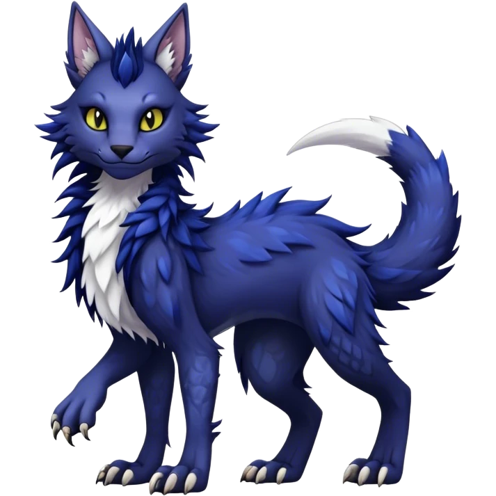 Kawaii dark edgy fantasy feline-vernid-sergal-fursona animal creature with a tufted tail full body with intricate markings.   emoji