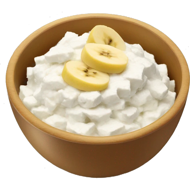 Cottage cheese in a bowl with banana slices as a topping emoji
