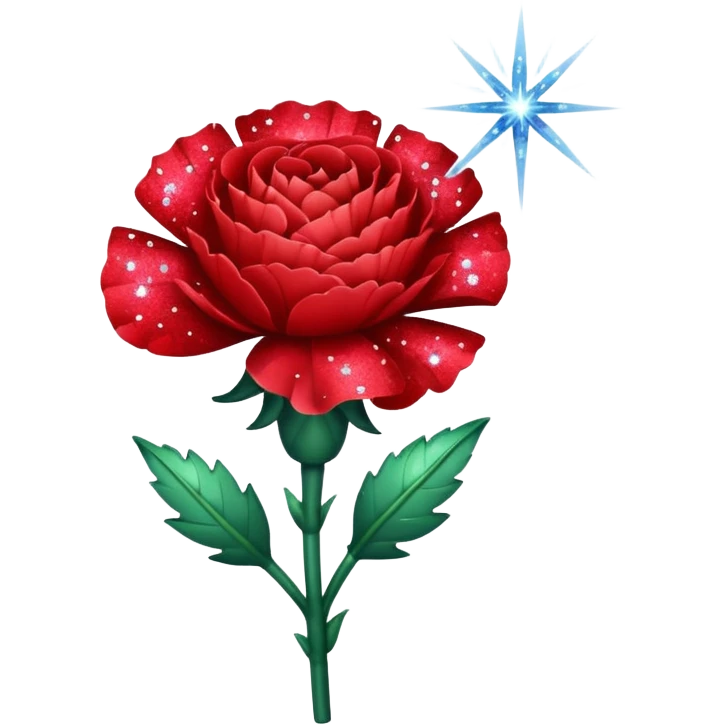 Un clavel rojo con purpurina y polvo mágico emoji