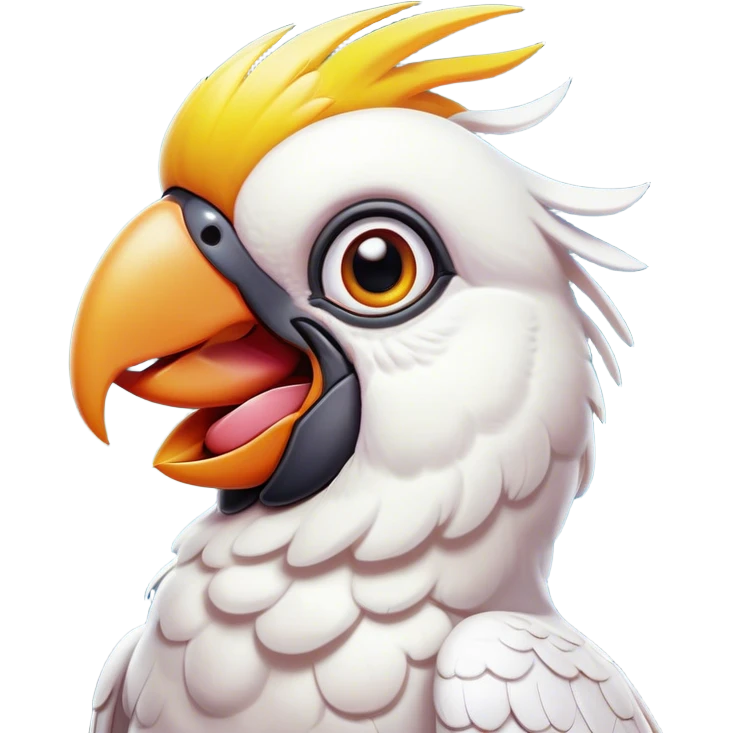 Cinematic Comical Cockatoo Portrait Emoji, Head tilted dramatically with an exaggeratedly shocked expression, featuring a striking, crest-adorned head with wide, comically expressive eyes full of playful disbelief and a vibrant, animated beak, Simplified yet hilariously expressive features, highly detailed, glowing with a slightly sassy tropical glow, high shine, dramatic yet playful, stylized with an air of cheeky avian mischief, soft glowing outline, capturing the essence of a meme-worthy cockatoo that looks ready to squawk its way into viral fame! emoji