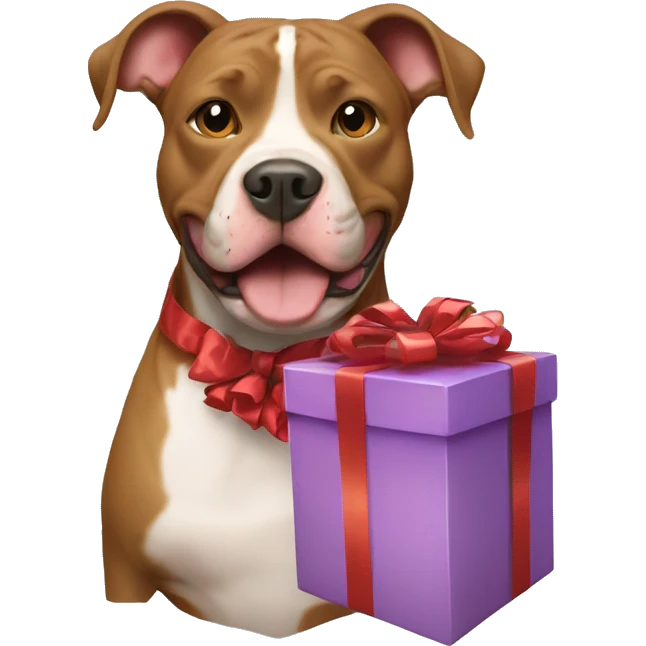 Pitbull mix holding a present  emoji