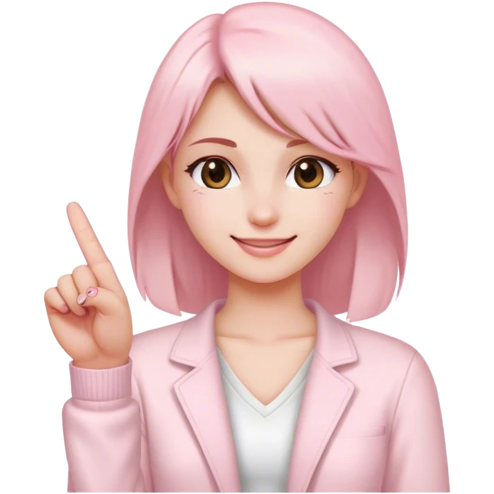 Girl smiling giving the middle finger wearing light pink and white clothes emoji