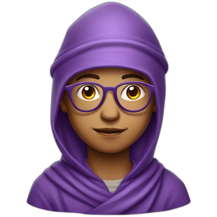 a purple monk boy with glasses wearing a hood style hat from ancient guatemala emoji