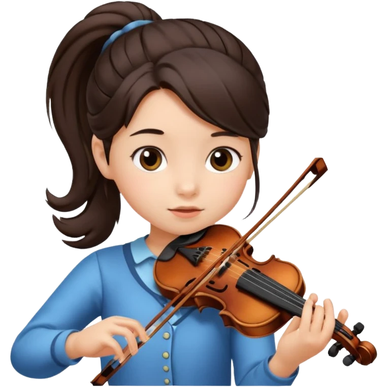 child girl baby face dark brown hair in ponytail playing violin  emoji