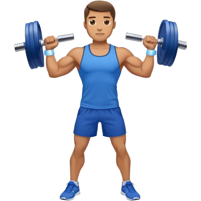 man with blue shorts doing side-lateral raise (T pose) with light dumbbells emoji