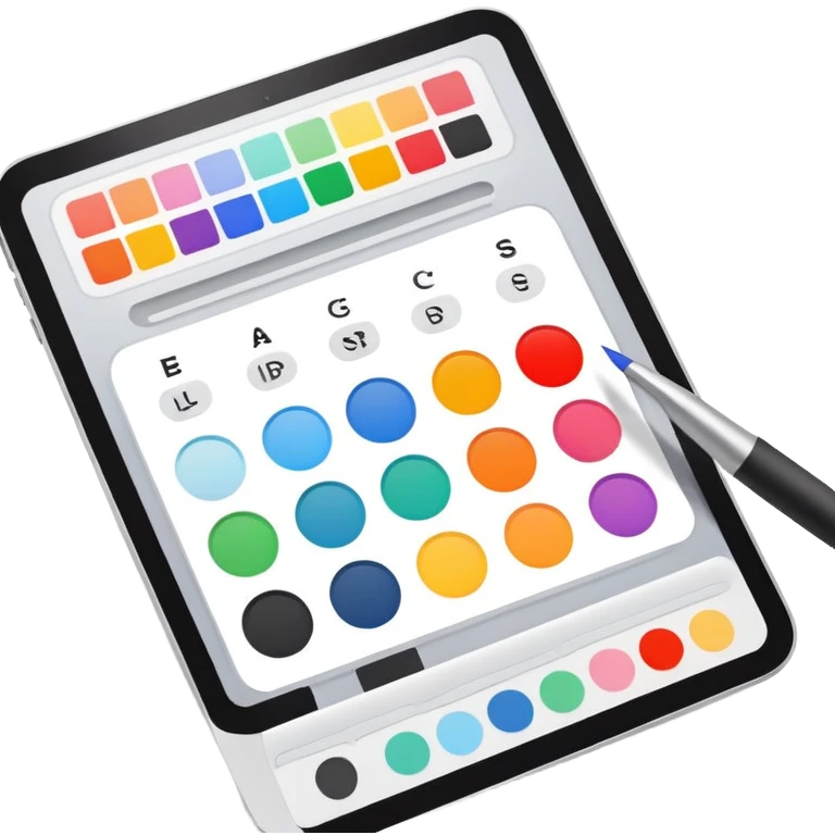 digital screen showing a basic logo being edited, with vector handles and a color palette emoji