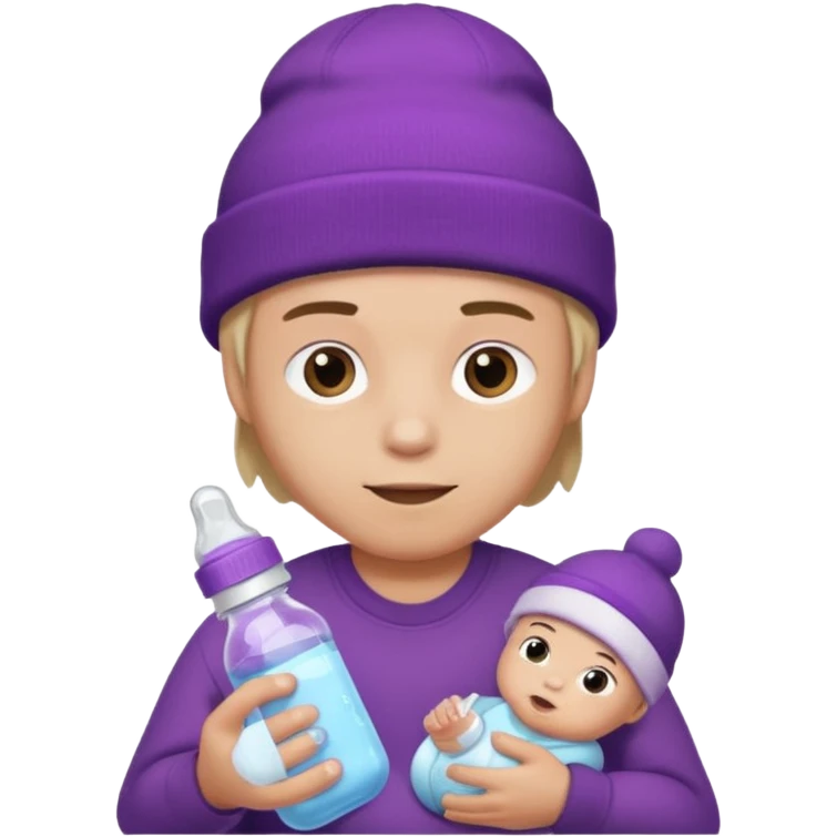 guy with beanie holding a baby bottle with purple liquid emoji