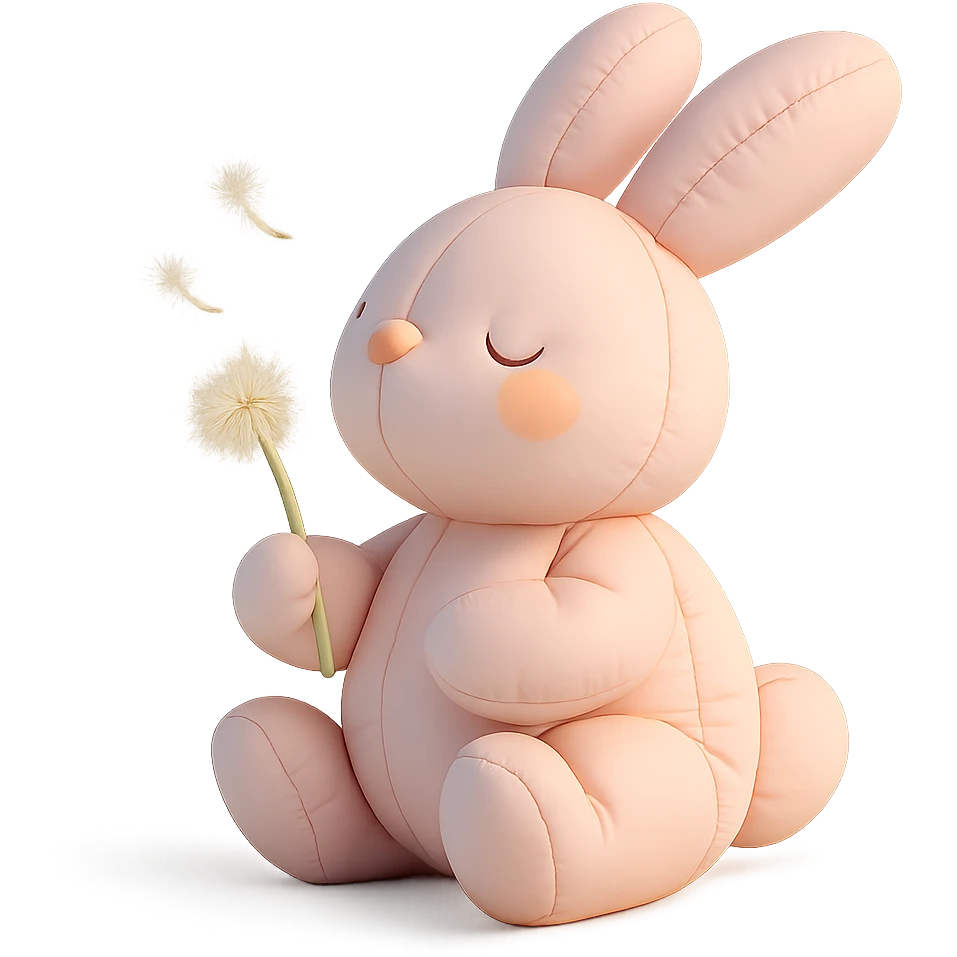 bunny holding a dandelion in the breeze, gentle spring vibe, soft pastel colors emoji