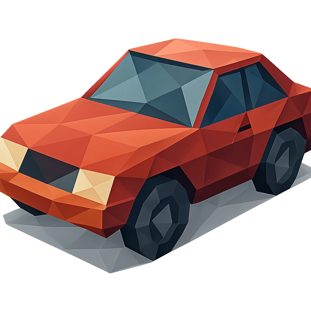 polygonal low-poly car with geometric shapes emoji