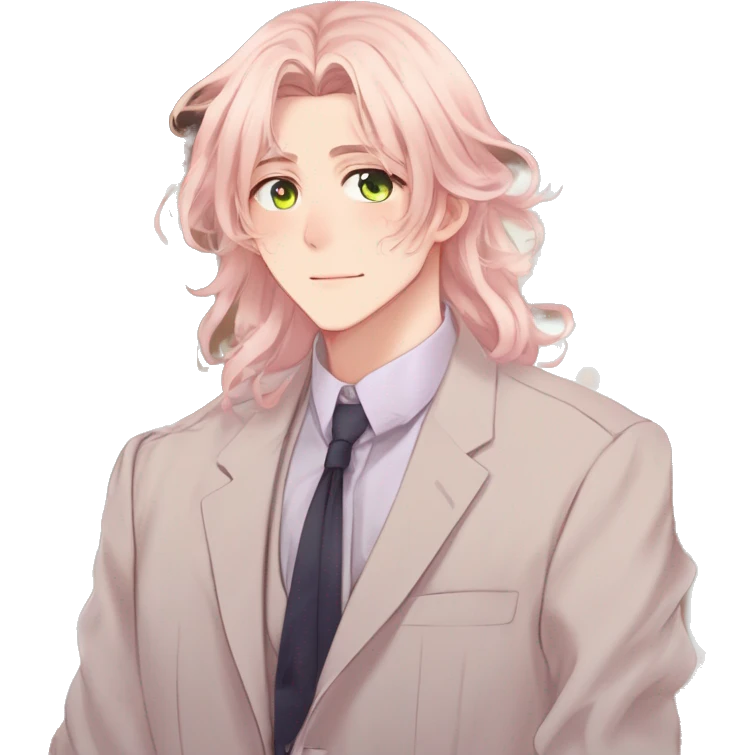 Gorgeous romantic hot attractive anime style modern gentlemanly anime shojo guy with long pretty lustrous hair and colorful eyes and blushing face aesthetic trending style  pastelcore cottagecore kawaiicore emoji