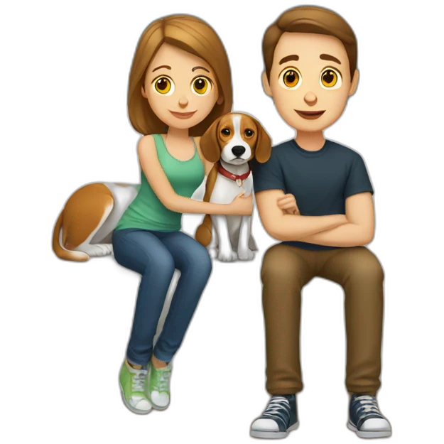 Brown hair White boy and girl with beagle Sit on couch emoji