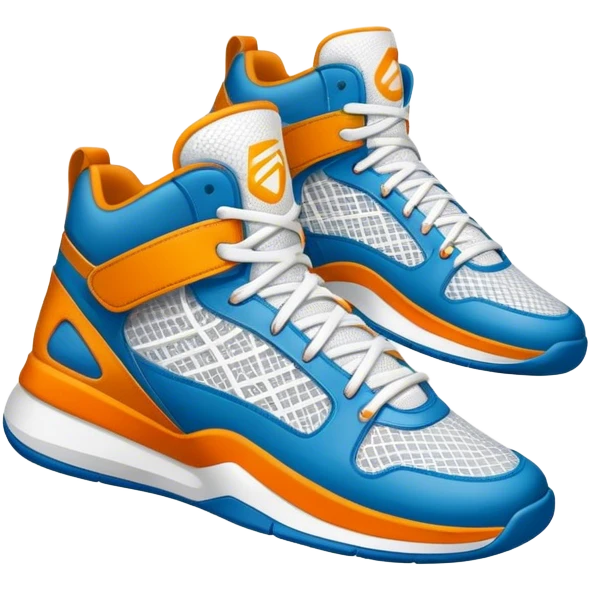 Cinematic Realistic image of a pair of basketball sneakers featuring detailed mesh and leather textures, vibrant color accents and dynamic design lines, illuminated by bold, high-energy arena lighting emoji