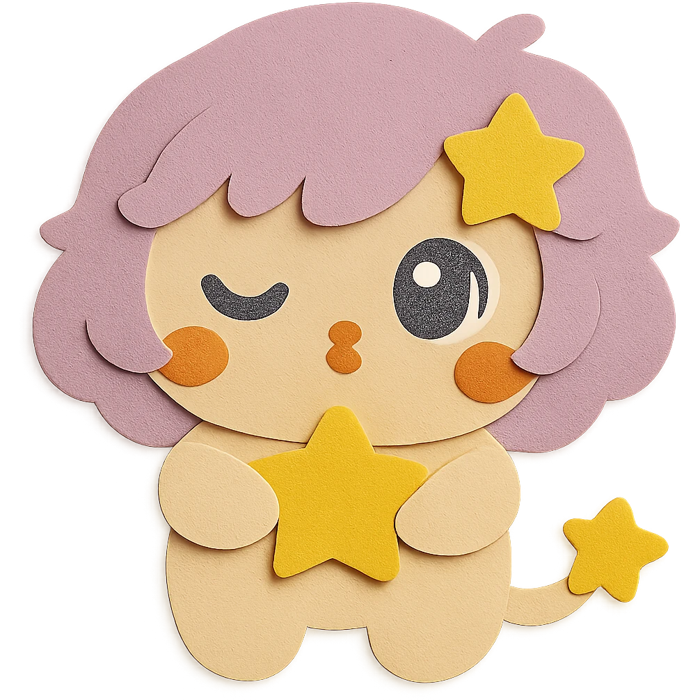 Change the tail color to match the body color, but keep the star at the end of the tail yellow. Preserve all other features and colors exactly as in the reference image. Paper craft style with clean lines and transparent background. emoji