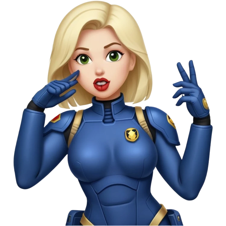 woman space marine in bodysuit salutes tongue out emoji