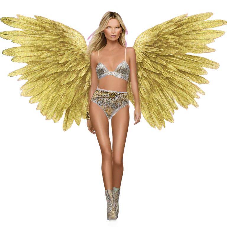 Kate Moss on a runway victoria secret angel wings emoji