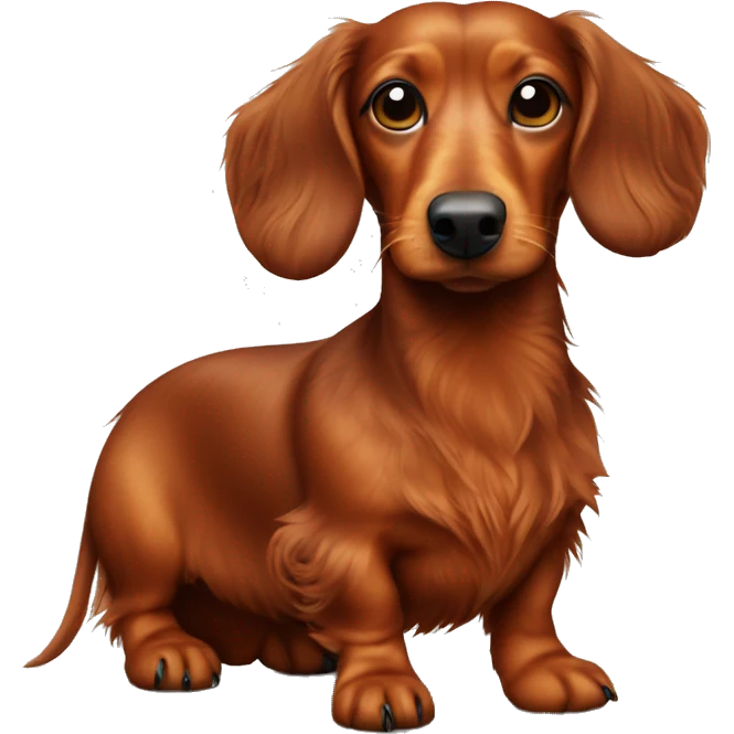 Fat Miniature red long haired dachshund whole body scruffy emoji
