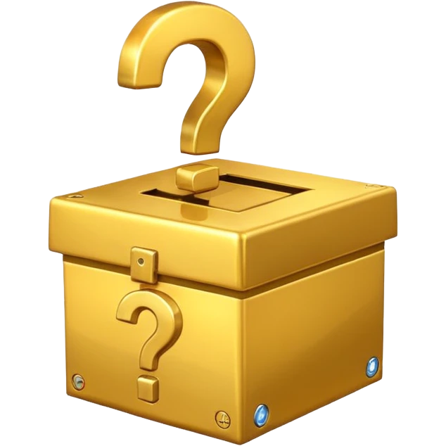 сгенерируй смайл loot box в стили классических смайлов с вопросом 
золотой, не деревянный, а металический
более смайликовый стиль. 3d emoji