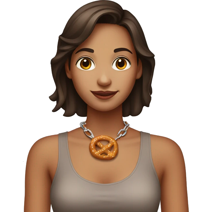 Brunette girl with a pretzel necklace emoji
