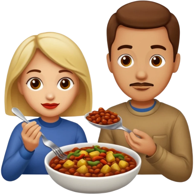 ligth couple having dinner of chili, beans and potatoes emoji