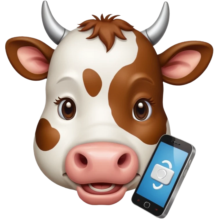 cartoon cow's head with cell phone emoji