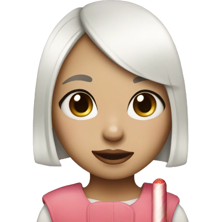 cute girl with white short hair that has band-aid on nose and lollipop emoji