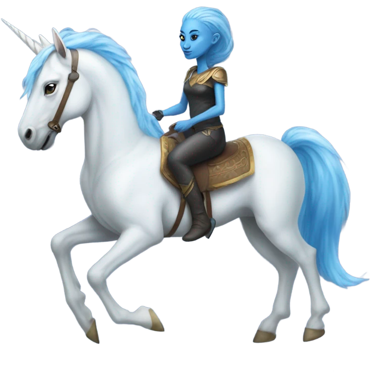 a blue amazon alien woman on a white unicorn emoji
